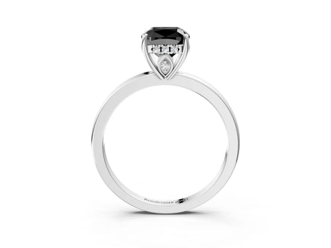 White gold Fancy Black Cushion Cut Solitaire Diamond Ring with Prong Setting and Plain Band_15
