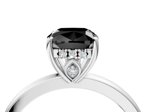 White gold Fancy Black Cushion Cut Solitaire Diamond Ring with Prong Setting and Plain Band_16