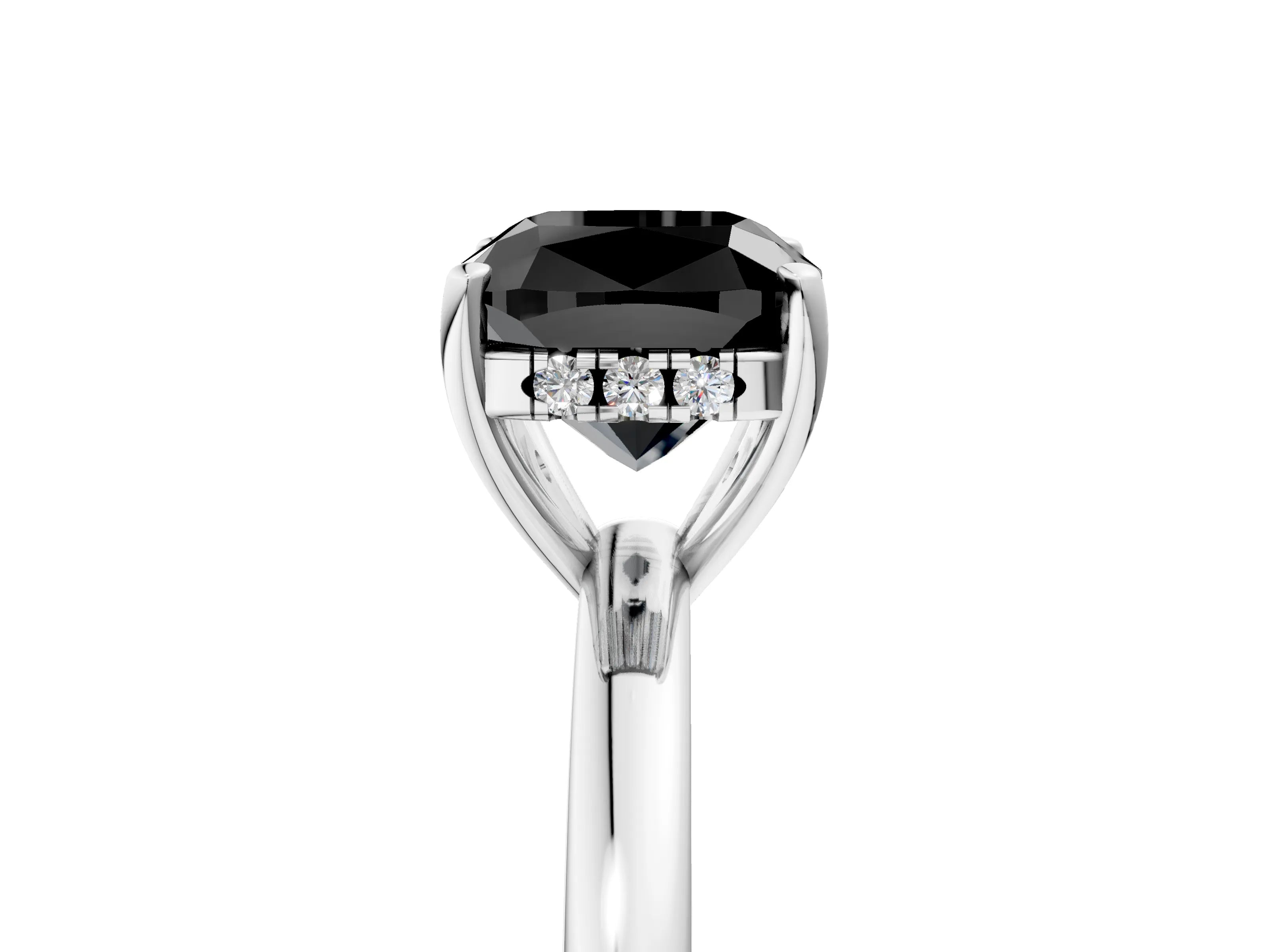 White gold Fancy Black Cushion Cut Solitaire Diamond Ring with Prong Setting and Plain Band_17