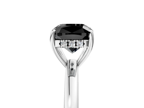 White gold Fancy Black Cushion Cut Solitaire Diamond Ring with Prong Setting and Plain Band_17