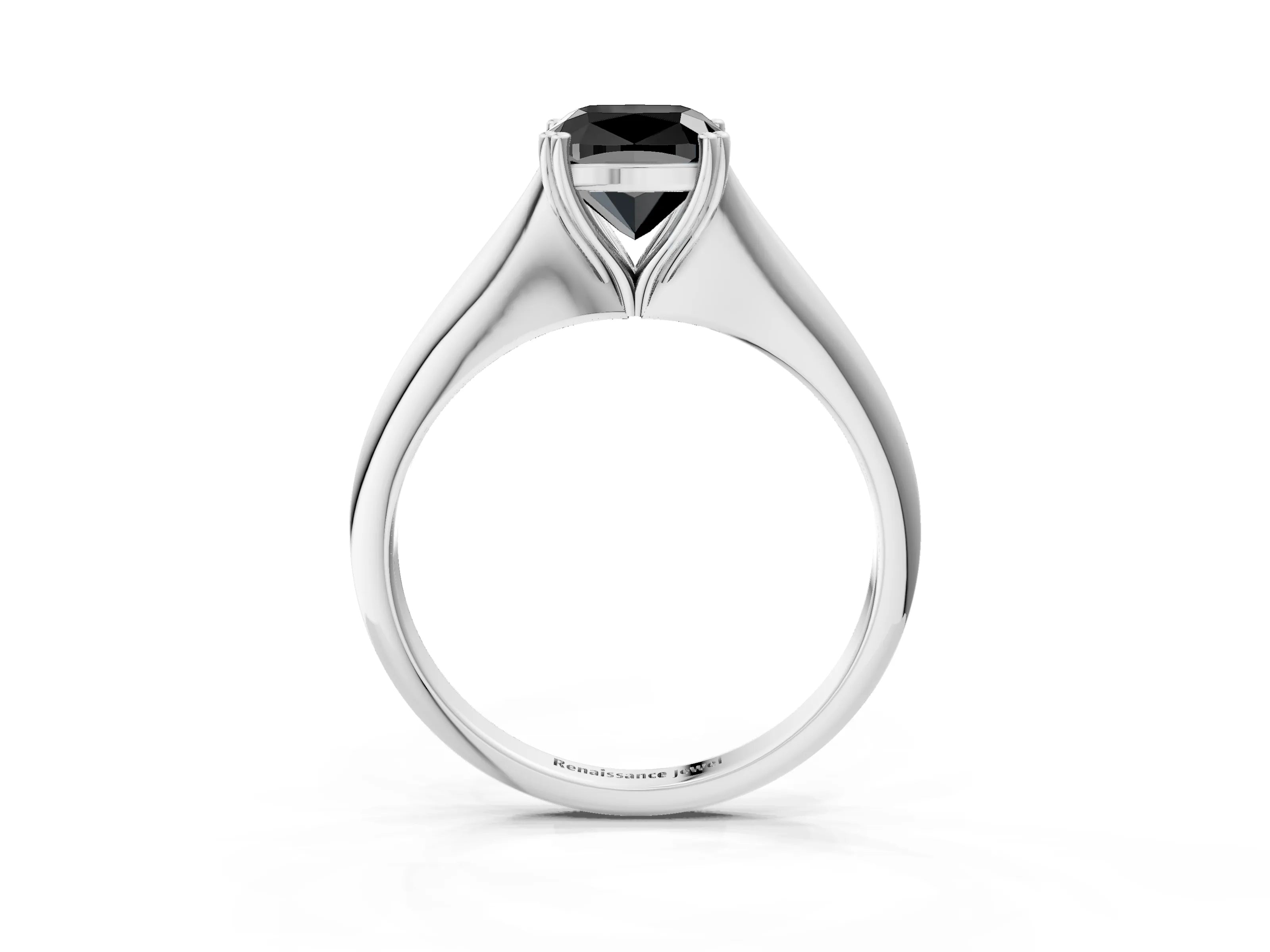 White gold Fancy Black Cushion Cut Solitaire Diamond Ring with Six-Prong Setting and Classic Band_3