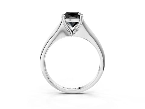 White gold Fancy Black Cushion Cut Solitaire Diamond Ring with Six-Prong Setting and Classic Band_3