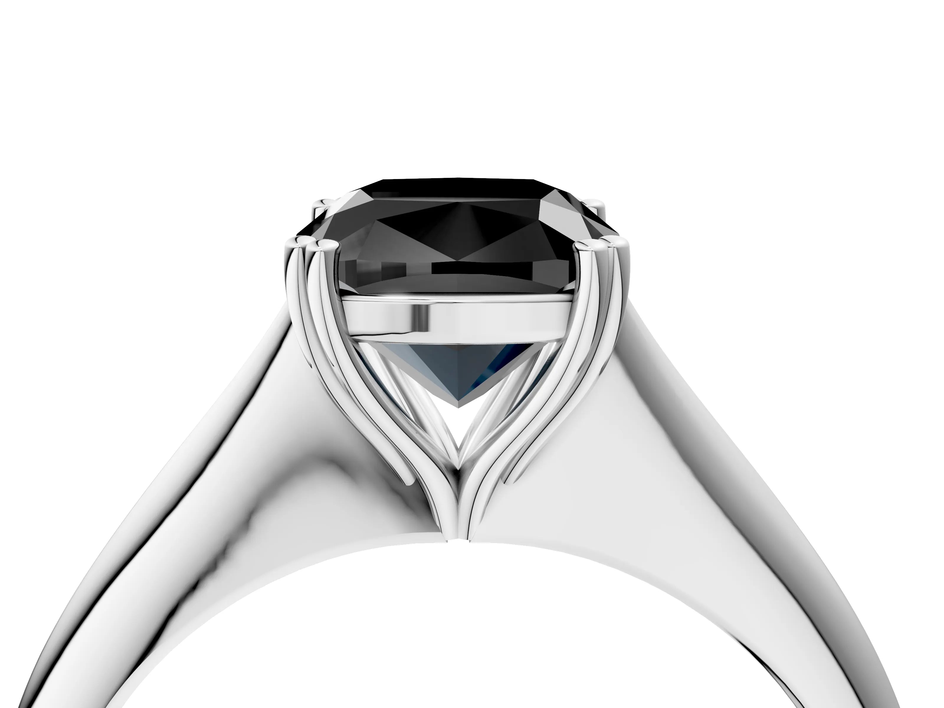 White gold Fancy Black Cushion Cut Solitaire Diamond Ring with Six-Prong Setting and Classic Band_4