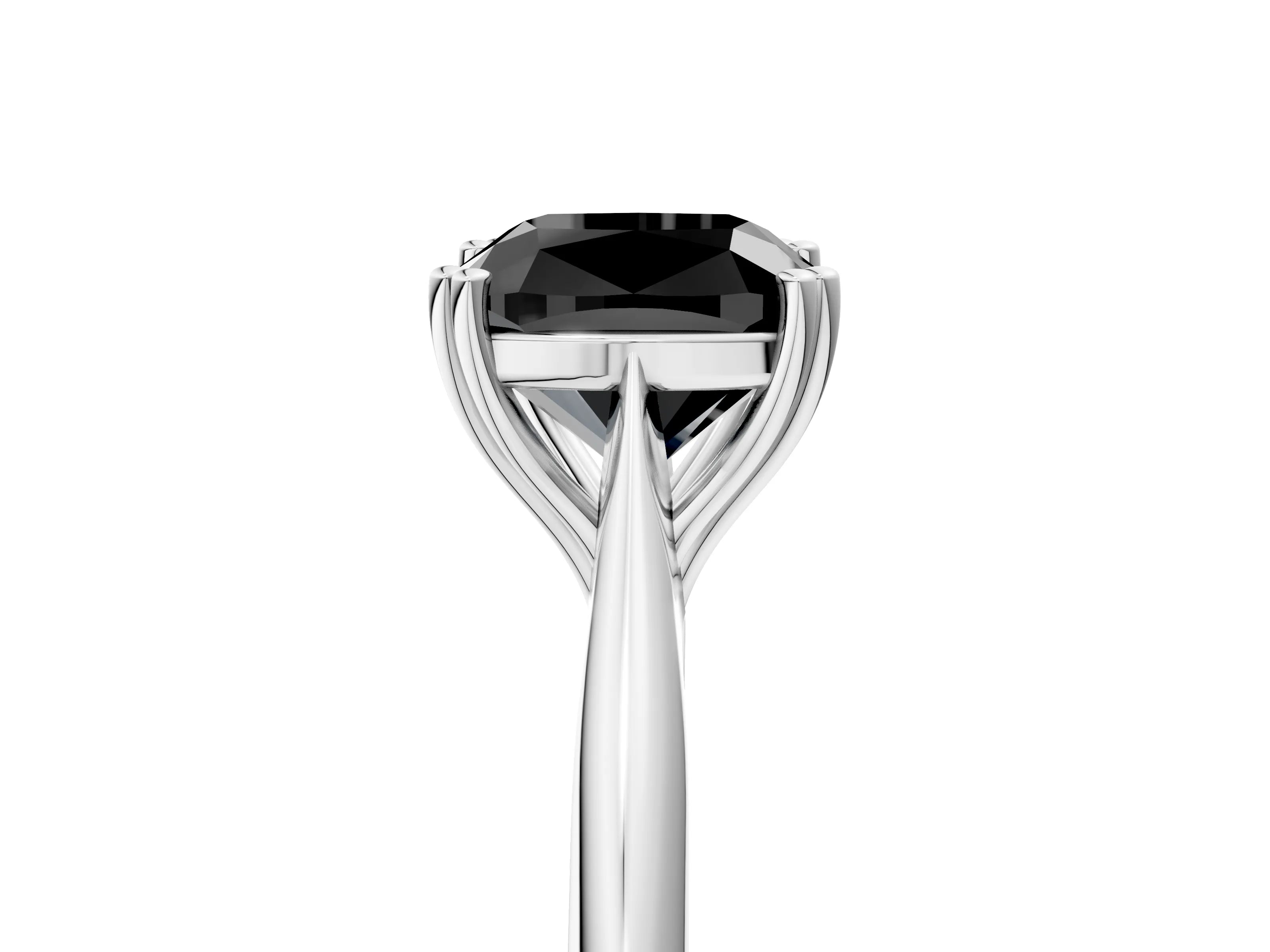 White gold Fancy Black Cushion Cut Solitaire Diamond Ring with Six-Prong Setting and Classic Band_5