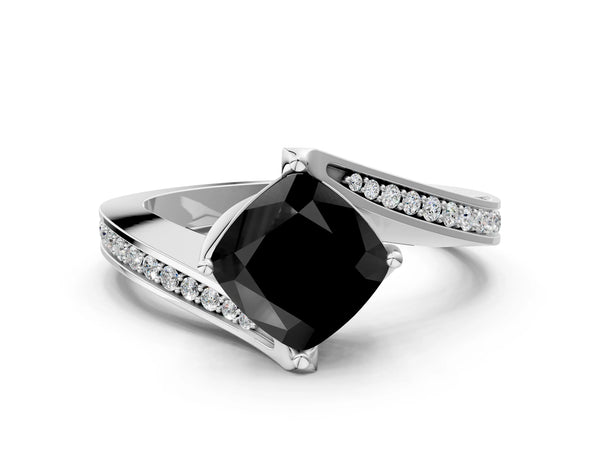 White Gold Cushion Cut Swirl Bypass Pave Engagement Ring Setting for Black Center