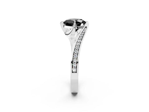 White gold Fancy Black Cushion Cut Solitaire Diamond Twist Band with Pavé Setting and Four-Prong Setting_14
