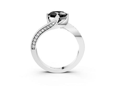 White gold Fancy Black Cushion Cut Solitaire Diamond Twist Band with Pavé Setting and Four-Prong Setting_15