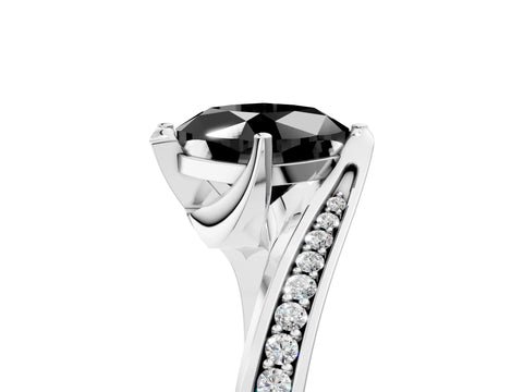 White gold Fancy Black Cushion Cut Solitaire Diamond Twist Band with Pavé Setting and Four-Prong Setting_17