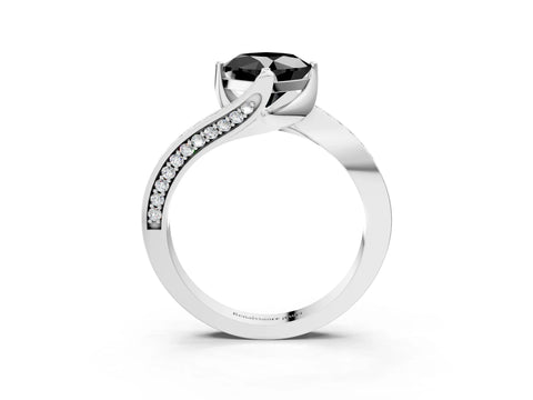 White gold Fancy Black Cushion Cut Solitaire Diamond Twist Band with Pavé Setting and Four-Prong Setting_3