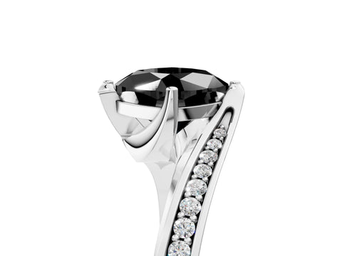 White gold Fancy Black Cushion Cut Solitaire Diamond Twist Band with Pavé Setting and Four-Prong Setting_5
