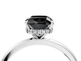 White gold Fancy Black Cushion Cut Solitaire Engagement Ring with Cathedral Band and Four-Prong Setting_4
