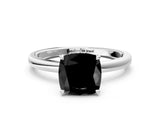 White gold Fancy Black Cushion Cut Solitaire Engagement Ring with Cathedral Band and Four-Prong Setting