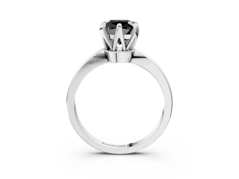 White gold Fancy Black Cushion Cut Solitaire Engagement Ring with Six-Prong Setting and Tapered Band_3