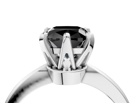White gold Fancy Black Cushion Cut Solitaire Engagement Ring with Six-Prong Setting and Tapered Band_4