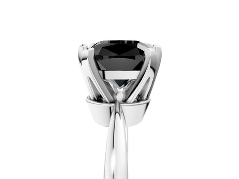 White gold Fancy Black Cushion Cut Solitaire Engagement Ring with Six-Prong Setting and Tapered Band_5