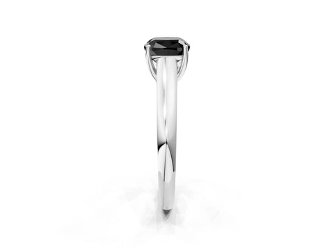 White gold Fancy Black Cushion Cut Solitaire Engagement Ring with Tapered Band and Four-Prong Setting_13