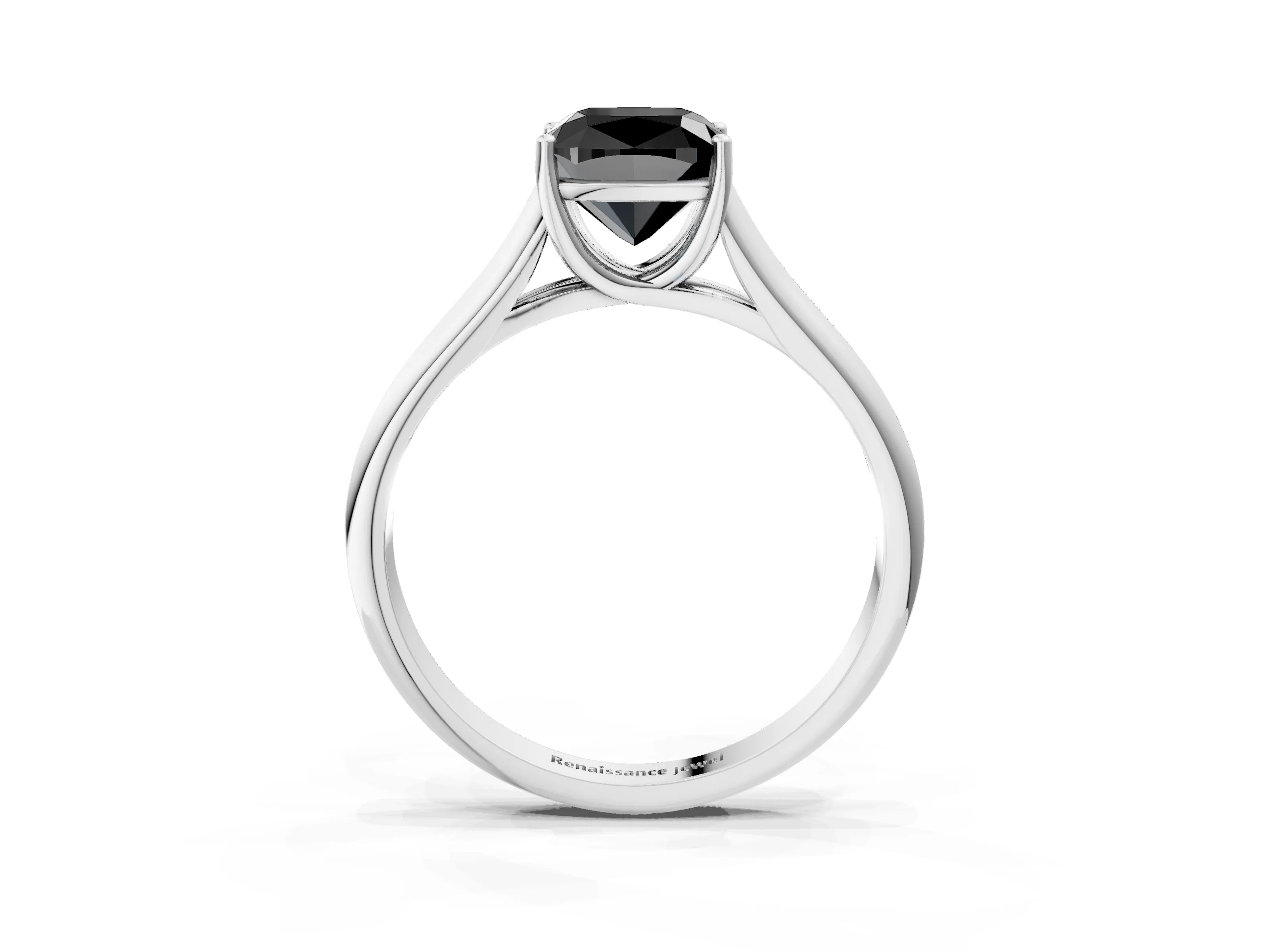White gold Fancy Black Cushion Cut Solitaire Engagement Ring with Tapered Band and Four-Prong Setting_18