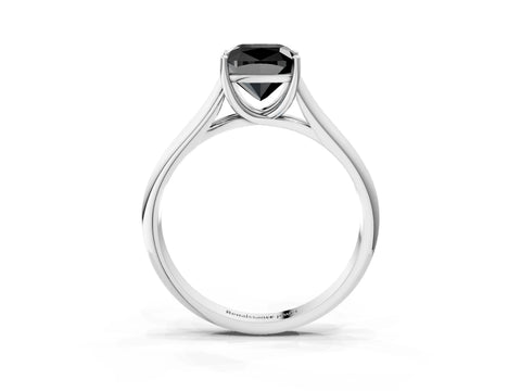 White gold Fancy Black Cushion Cut Solitaire Engagement Ring with Tapered Band and Four-Prong Setting_18
