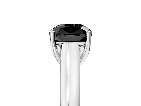 White gold Fancy Black Cushion Cut Solitaire Engagement Ring with Tapered Band and Four-Prong Setting_20