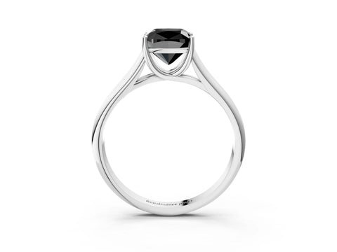White gold Fancy Black Cushion Cut Solitaire Engagement Ring with Tapered Band and Four-Prong Setting_30