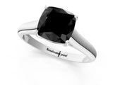 White gold Fancy Black Cushion Cut Solitaire Engagement Ring with Tapered Band and Four-Prong Setting_48