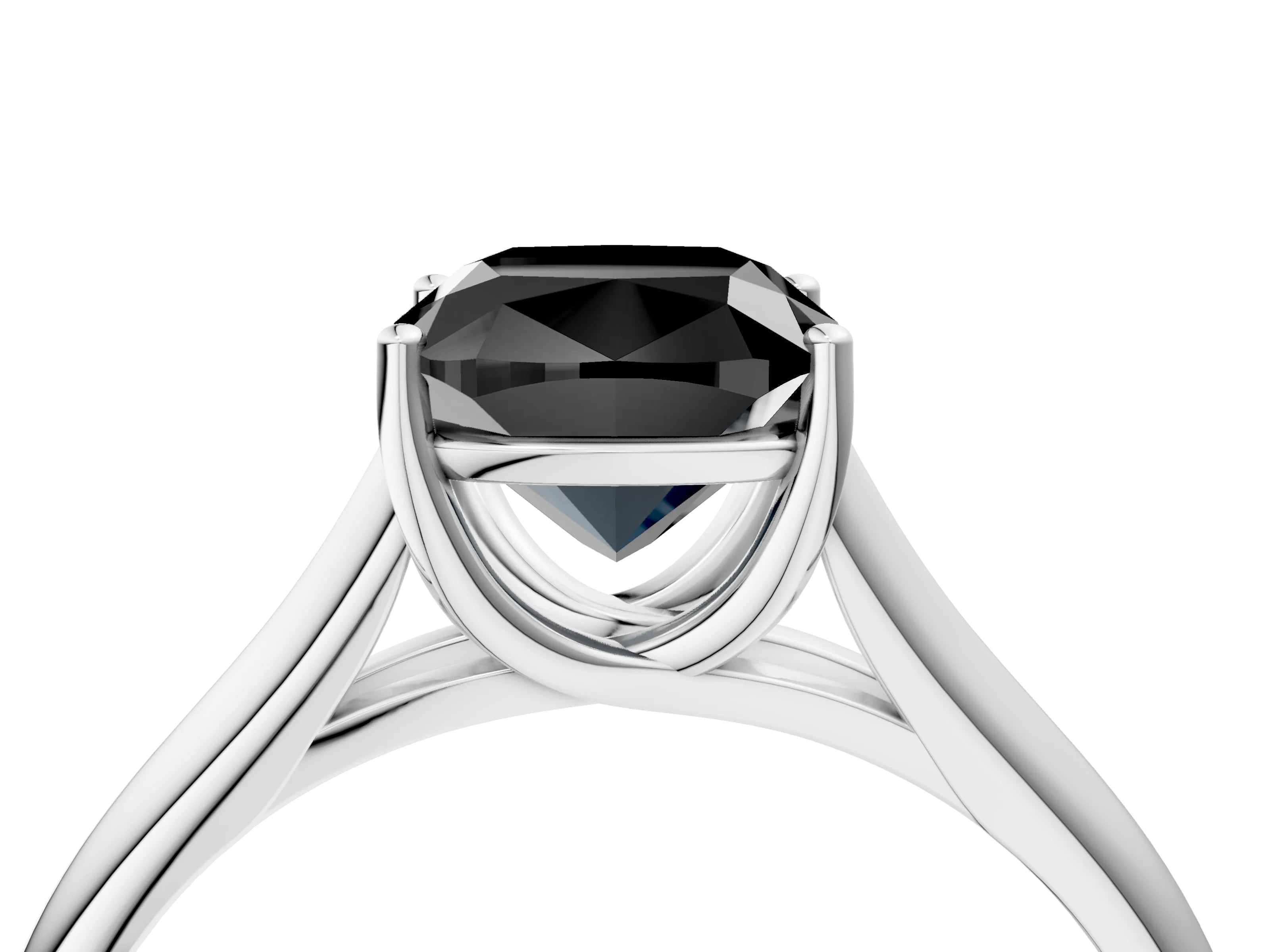 White gold Fancy Black Cushion Cut Solitaire Engagement Ring with Tapered Band and Four-Prong Setting_55