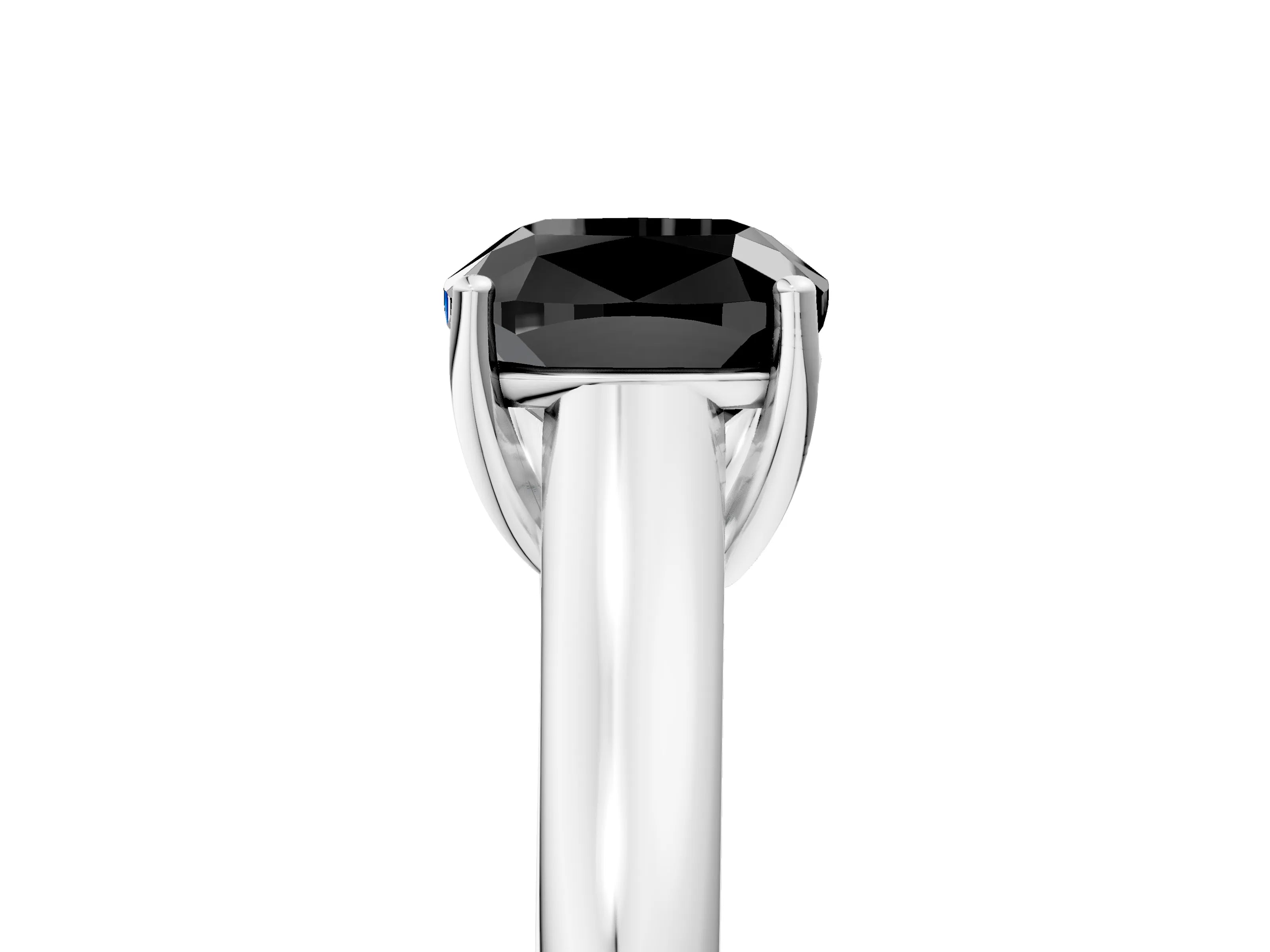 White gold Fancy Black Cushion Cut Solitaire Engagement Ring with Tapered Band and Four-Prong Setting_56