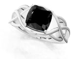 White gold Fancy Black Cushion Cut Solitaire Intertwined Band Prong Setting Ring_1