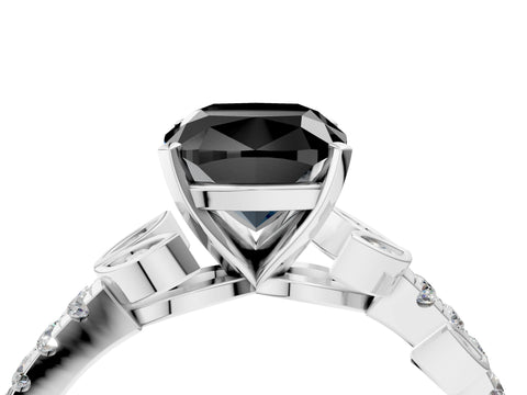 White gold Fancy Black Cushion Cut Solitaire Leaf-Inspired Diamond Ring with Pavé Band and Four-Prong Setting_16