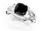 White gold Fancy Black Cushion Cut Solitaire Leaf-Inspired Engagement Ring with Prong Setting_13