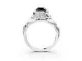 White gold Fancy Black Cushion Cut Solitaire Leaf-Inspired Engagement Ring with Prong Setting_15