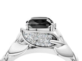 White gold Fancy Black Cushion Cut Solitaire Leaf-Inspired Engagement Ring with Prong Setting_16