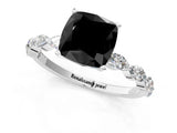 White gold Fancy Black Cushion Cut Solitaire Marquise Side Stone Prong Setting Ring_1