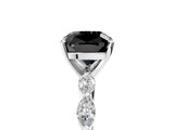 White gold Fancy Black Cushion Cut Solitaire Marquise Side Stone Prong Setting Ring_5