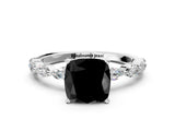 White gold Fancy Black Cushion Cut Solitaire Marquise Side Stone Prong Setting Ring