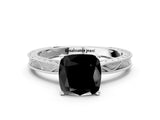 White gold Fancy Black Cushion Cut Solitaire Milgrain Engraved Band with Four-Prong Setting_12