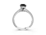 White gold Fancy Black Cushion Cut Solitaire Milgrain Engraved Band with Four-Prong Setting_15