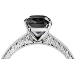 White gold Fancy Black Cushion Cut Solitaire Milgrain Engraved Band with Four-Prong Setting_16