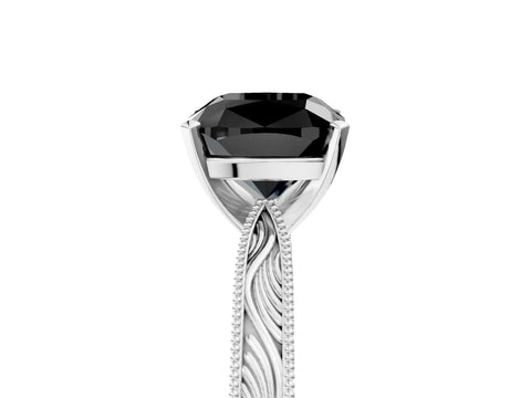 White gold Fancy Black Cushion Cut Solitaire Milgrain Engraved Band with Four-Prong Setting_17