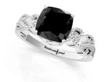 White gold Fancy Black Cushion Cut Solitaire Milgrain Leaf Band with Prong Setting_1