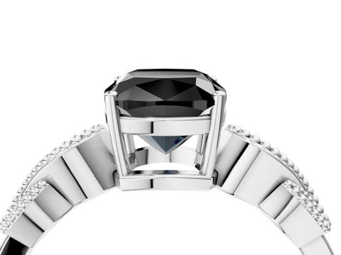 White gold Fancy Black Cushion Cut Solitaire Milgrain Leaf Band with Prong Setting_16