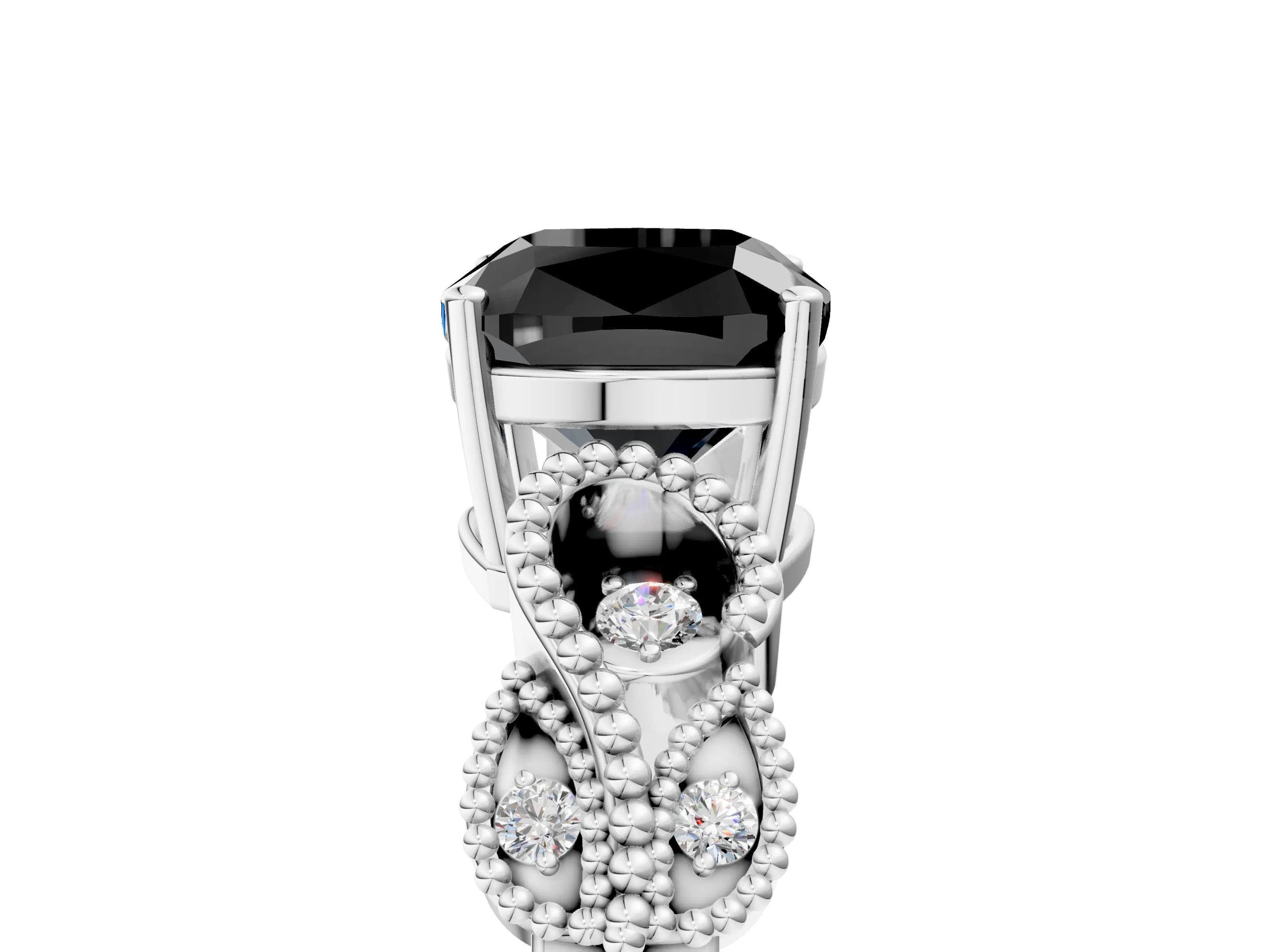 White gold Fancy Black Cushion Cut Solitaire Milgrain Leaf Band with Prong Setting_17
