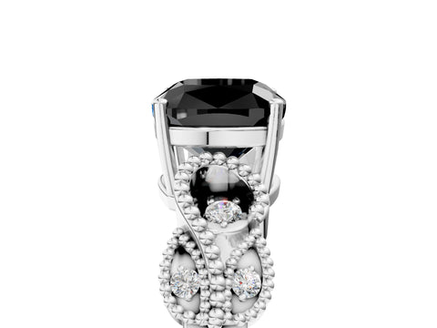 White gold Fancy Black Cushion Cut Solitaire Milgrain Leaf Band with Prong Setting_5