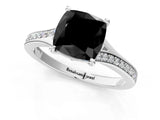 White gold Fancy Black Cushion Cut Solitaire Pavé Band with Four-Prong Setting_1