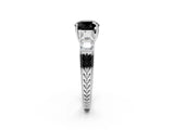 White gold Fancy Black Cushion Cut Solitaire Princess Side Stone Engraved Band Prong Setting Ring_14