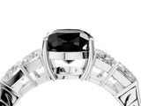 White gold Fancy Black Cushion Cut Solitaire Princess Side Stone Engraved Band Prong Setting Ring_16