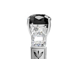 White gold Fancy Black Cushion Cut Solitaire Princess Side Stone Engraved Band Prong Setting Ring_17