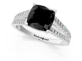 White gold Fancy Black Cushion Cut Solitaire Split Shank Pavé Diamond Engagement Ring_1