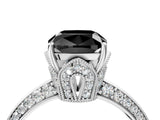 White gold Fancy Black Cushion Cut Solitaire Split Shank Pave Diamond Engagement Ring with Four-Prong Setting_52