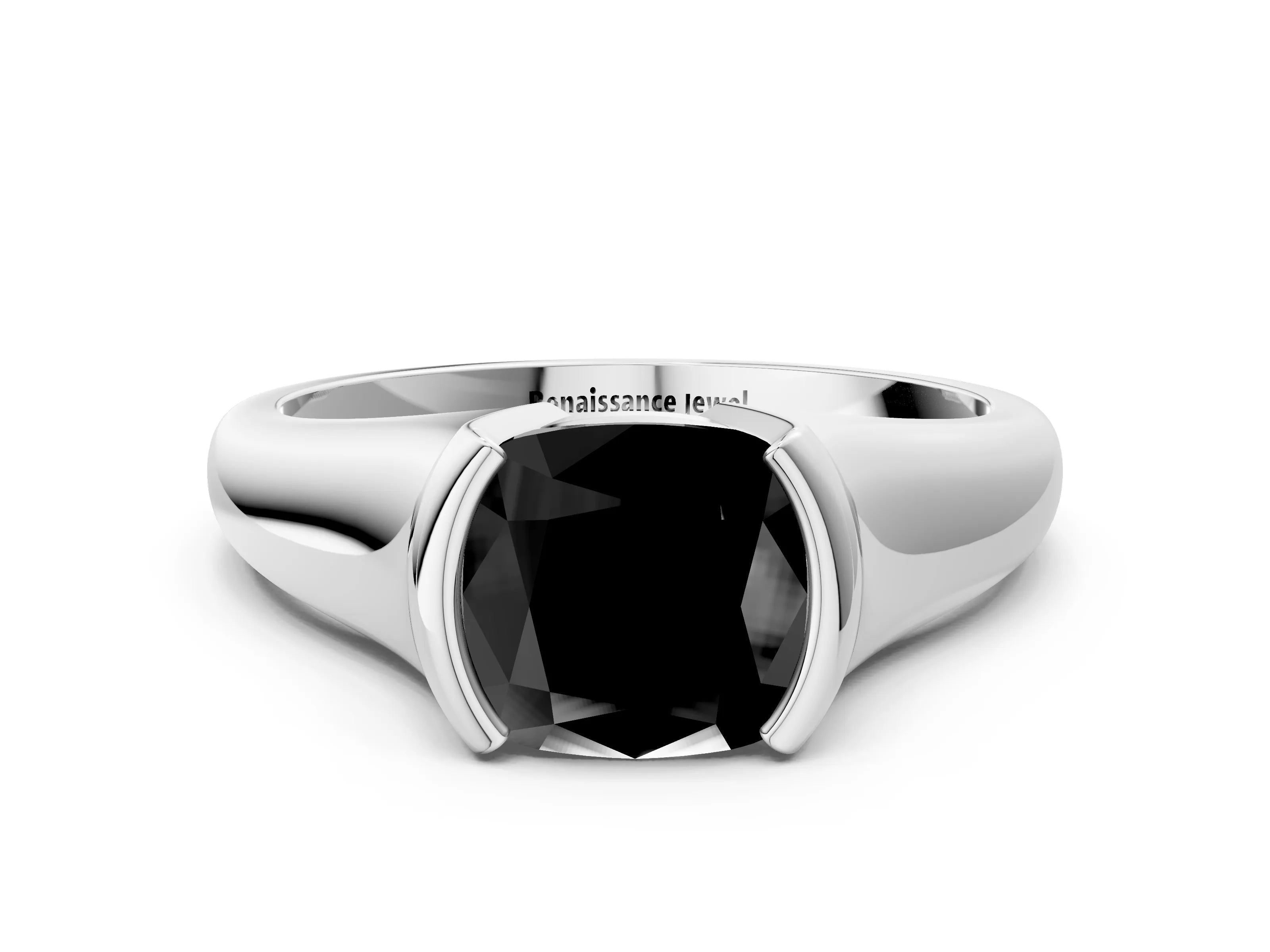 White gold Fancy Black Cushion Cut Solitaire Tension Set Diamond Ring with Split Shank Band_12